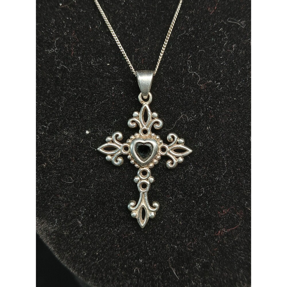 Sterling Silver 925 Thai Fleur De Lis Cross Pendant Italian Necklace 18"
